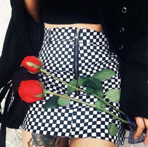 Y2K Aesthetic Black and White Checkerboard Skirt for Trendy Outfits