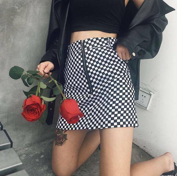 Y2K Aesthetic Black and White Checkerboard Skirt for Trendy Outfits