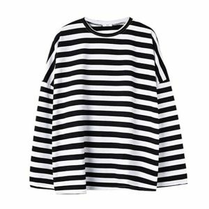 Y2K Aesthetic Black and White Striped Sweatshirt for Trendy Outfits