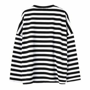 Y2K Aesthetic Black and White Striped Sweatshirt for Trendy Outfits