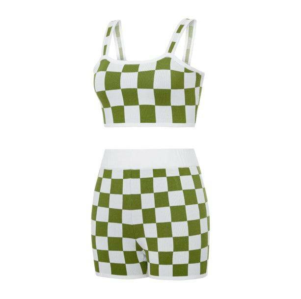 Y2K Aesthetic Checkered Crop Top & Shorts Set for Trendy Outfits