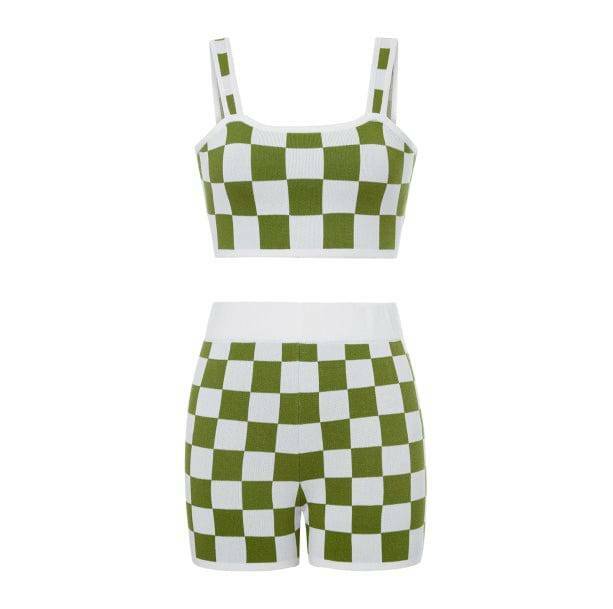 Y2K Aesthetic Checkered Crop Top & Shorts Set for Trendy Outfits