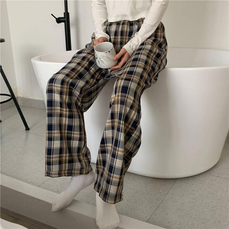 Y2K Aesthetic Checkered Sweatpants with Elasticated Waist for Trendy Style