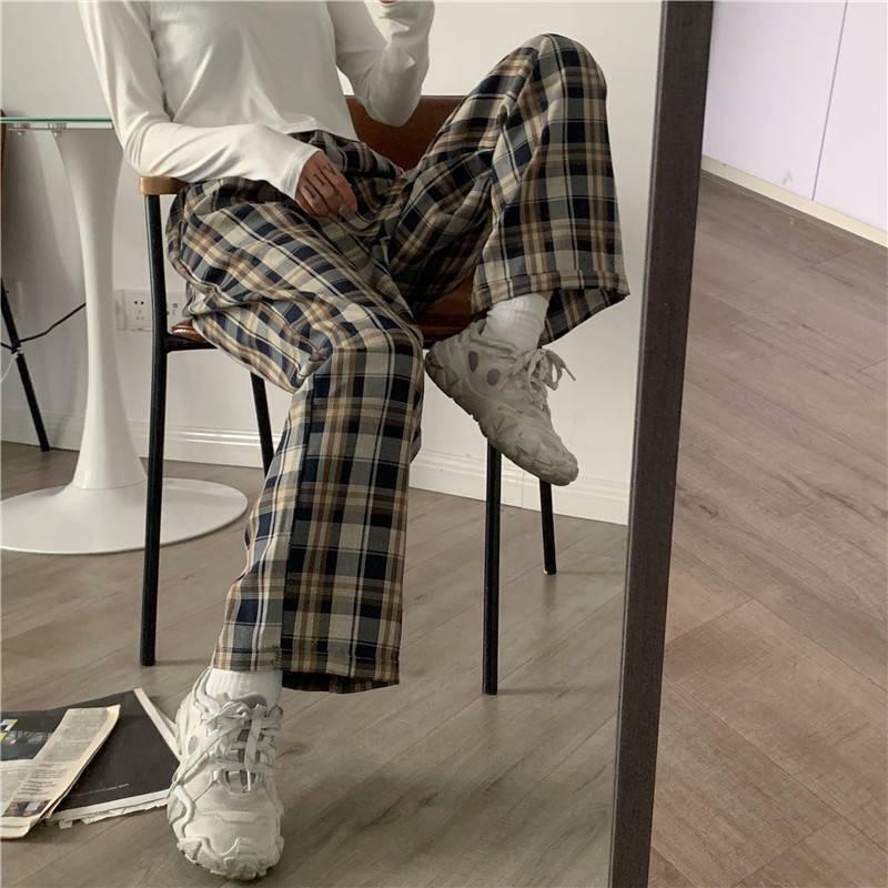 Y2K Aesthetic Checkered Sweatpants with Elasticated Waist for Trendy Style