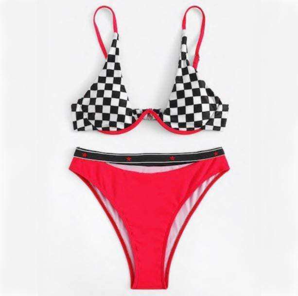 Y2K Aesthetic Checkered Underwire Bikini - Trendy Swimwear for Summer