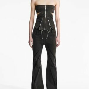 Y2K Aesthetic Coquette Black Denim Tube Top & Patch Jeans Set