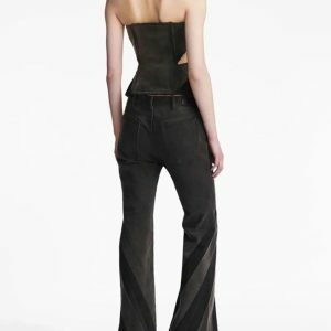 Y2K Aesthetic Coquette Black Denim Tube Top & Patch Jeans Set