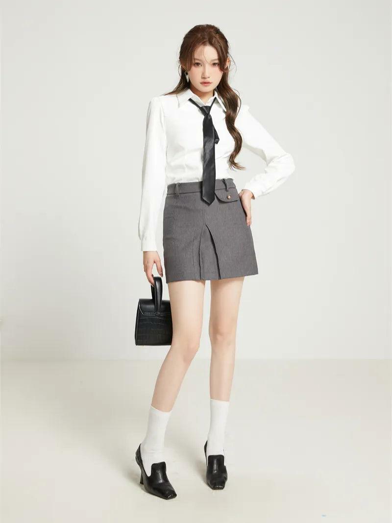 Y2K Aesthetic Coquette Blazer, Shirt & Preppy Skirt Set for Trendy Looks