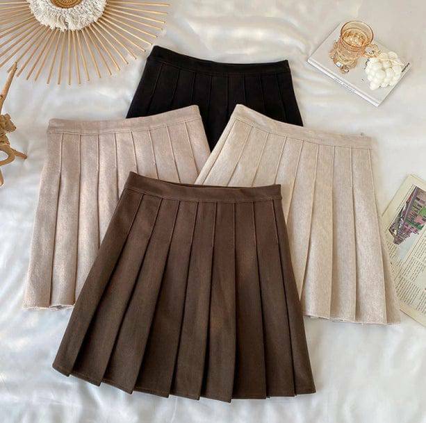 Y2K Aesthetic Coquette Brown College Skirt with Ruffle Detail