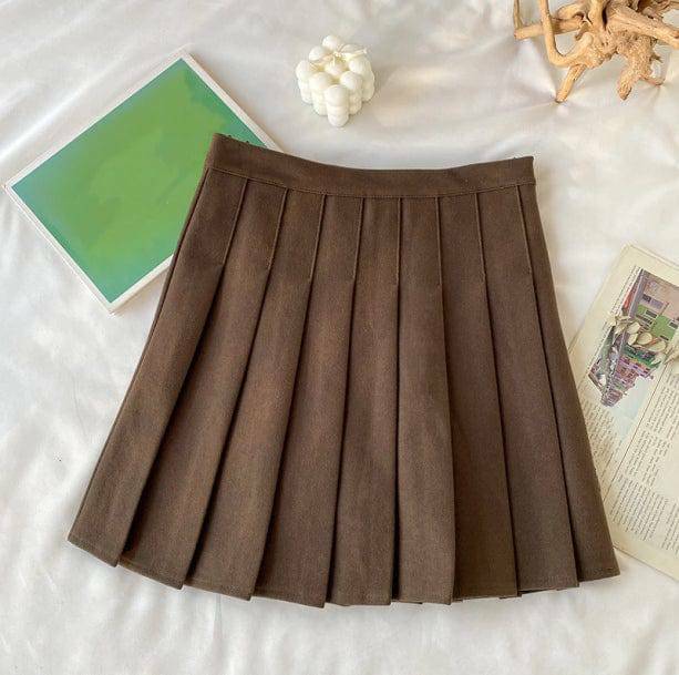 Y2K Aesthetic Coquette Brown College Skirt with Ruffle Detail