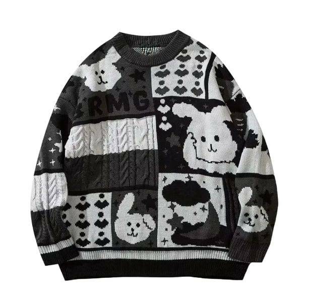 Y2K Aesthetic Coquette Bunny Sweater - Trendy Grunge & Preppy Style