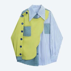 Y2K Aesthetic Coquette Buttoned Patchwork Shirt for Trendy Outfits