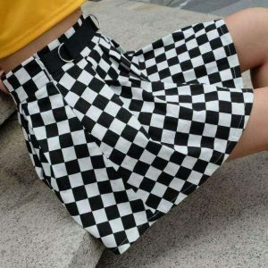 Y2K Aesthetic Coquette Checkerboard Skirt with Ruffle Detail