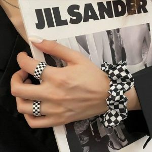 Y2K Aesthetic Coquette Checkered Rings for Trendy Fashion Lovers