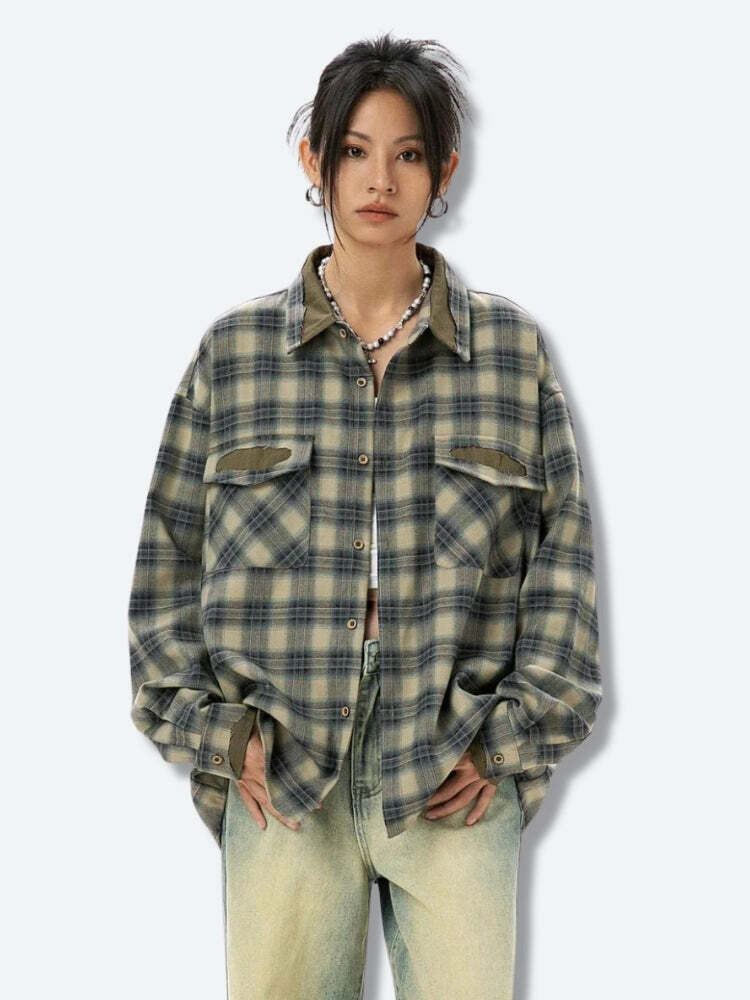 Y2K Aesthetic Coquette Checkered Shirt with Ruffle Details & Style