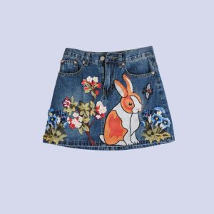Y2K Aesthetic Coquette Cute Rabbit Denim Mini Skirt for Trendy Looks
