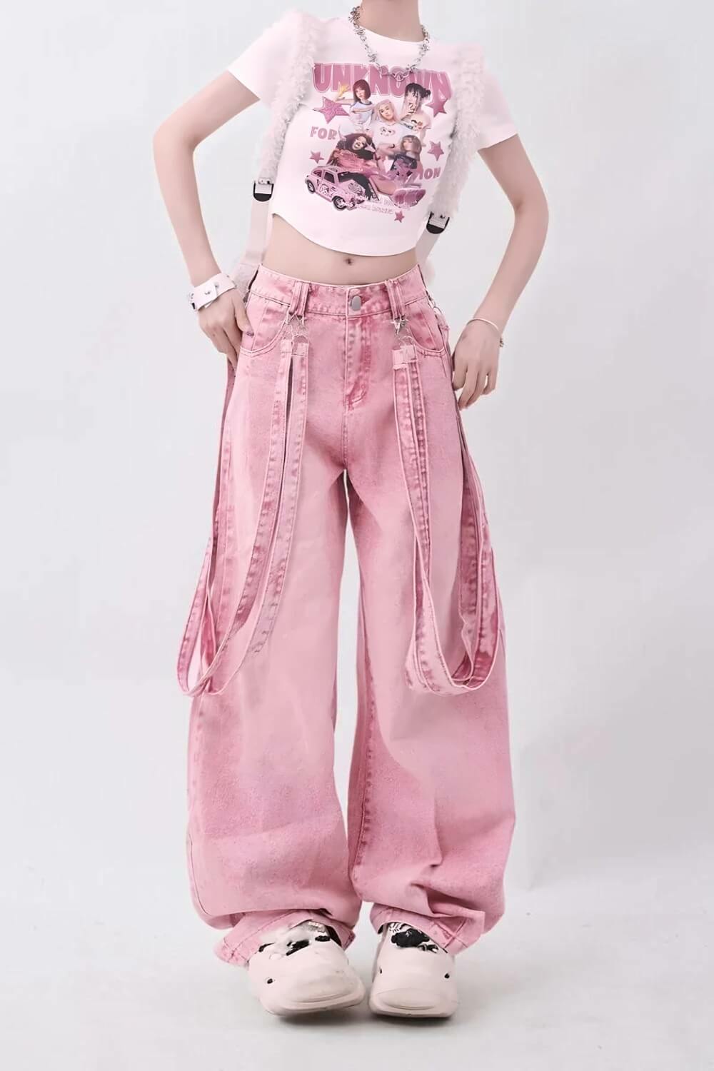 Y2K Aesthetic Coquette Double Belted Baggy Jeans for Trendy Looks