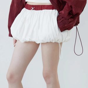 Y2K Aesthetic Coquette Drawstring Bubble Mini Skirt with Ruffle Detail