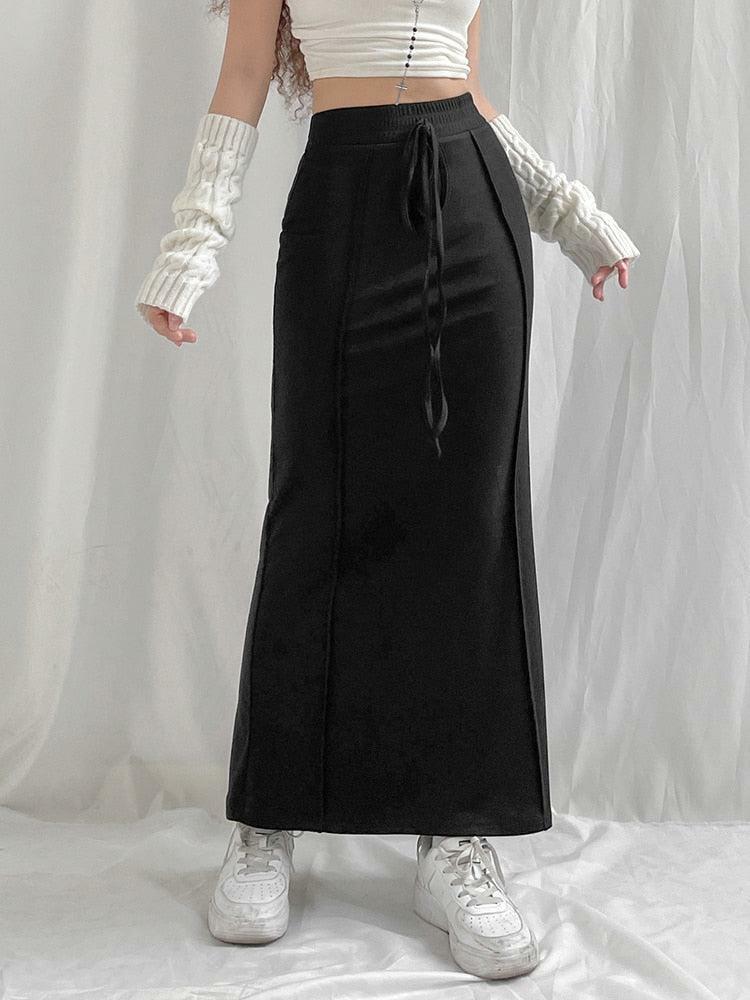 Y2K Aesthetic Coquette Drawstring Maxi Skirt for Trendy Outfits