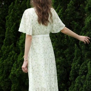 Y2K Aesthetic Coquette Floral Midi Dress with Ruffle Details