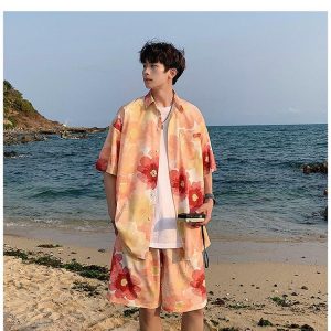 Y2K Aesthetic Coquette Flower Shirt & Shorts Two Piece Set