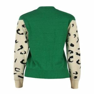 Y2K Aesthetic Coquette Green Leopard Sweater - Trendy Vintage Style