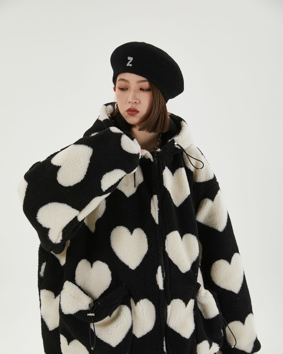 Y2K Aesthetic Coquette Heart Pattern Hooded Jacket for Trendy Styles