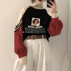 Y2K Aesthetic Coquette High Neck Sweatshirt with Retro Vibes