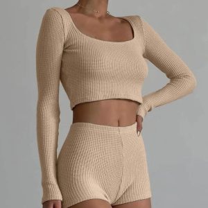 Y2K Aesthetic Coquette Knitted Crop Top & Shorts Set for Trendy Style