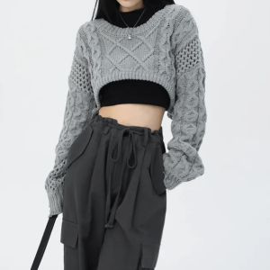 Y2K Aesthetic Coquette Knitted Super Cropped Sweater for Trendy Looks