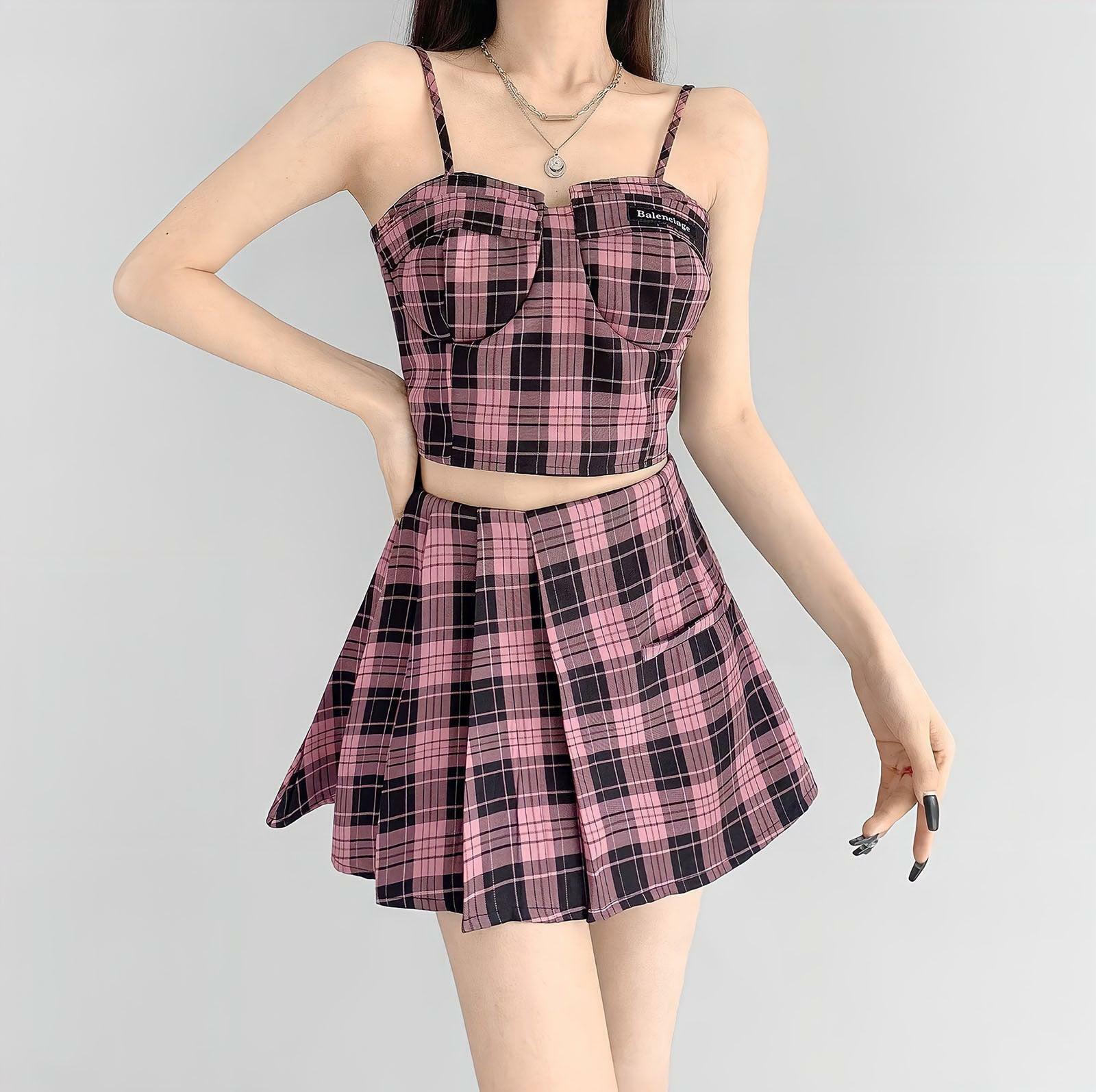 Y2K Aesthetic Coquette Mini Skirt & Crop Top Set with Ruffle Details