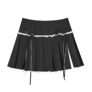 Y2K Aesthetic Coquette Mini Skirt with Ruffles and Front Buckle Detail