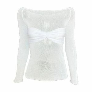 Y2K Aesthetic Coquette Off-Shoulder Mesh Top with Ruffle Details