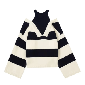 Y2K Aesthetic Coquette Open Shoulder Stripe Sweater for Trendy Looks