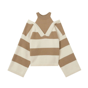 Y2K Aesthetic Coquette Open Shoulder Stripe Sweater for Trendy Looks