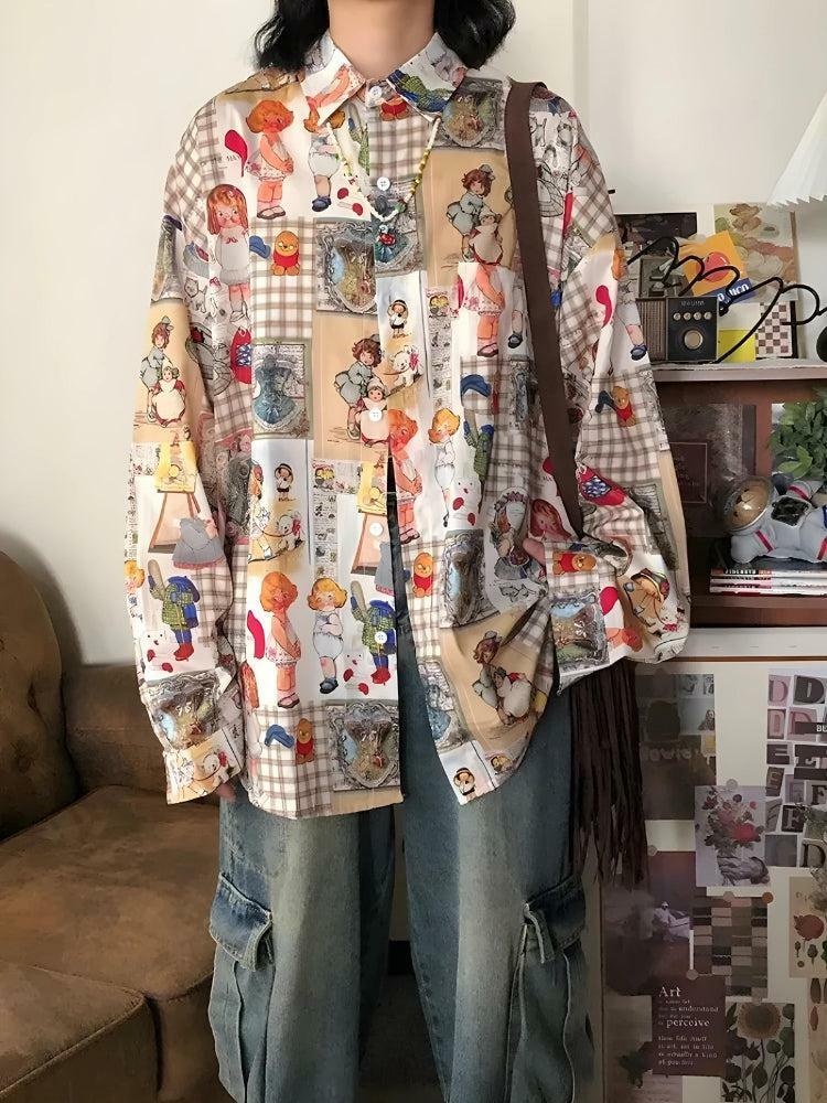 Y2K Aesthetic Coquette Oversized Cartoon Shirt - Vintage Style Fashion