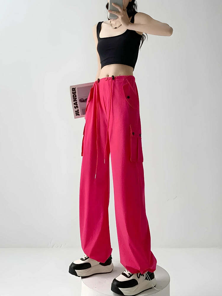 Y2K Aesthetic Coquette Parachute Cargo Pants for Trendy Outfits