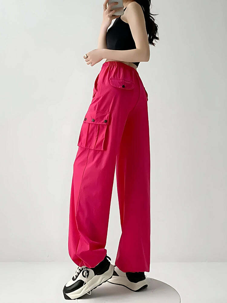 Y2K Aesthetic Coquette Parachute Cargo Pants for Trendy Outfits