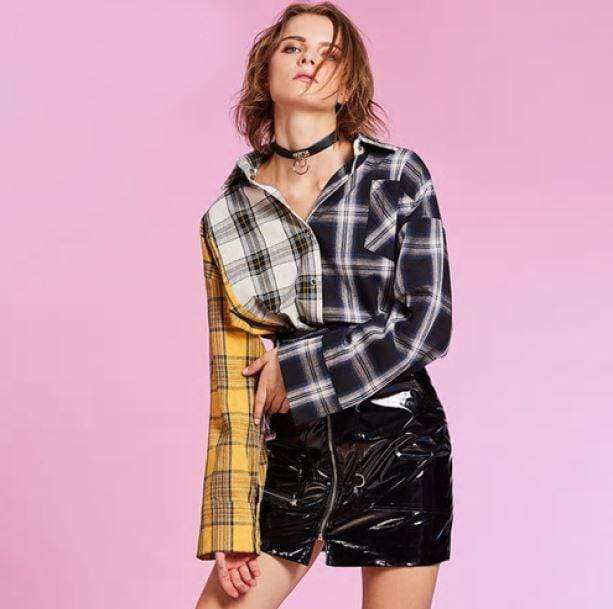 Y2K Aesthetic Coquette Patchwork Shirt - Trendy Grunge Style Top