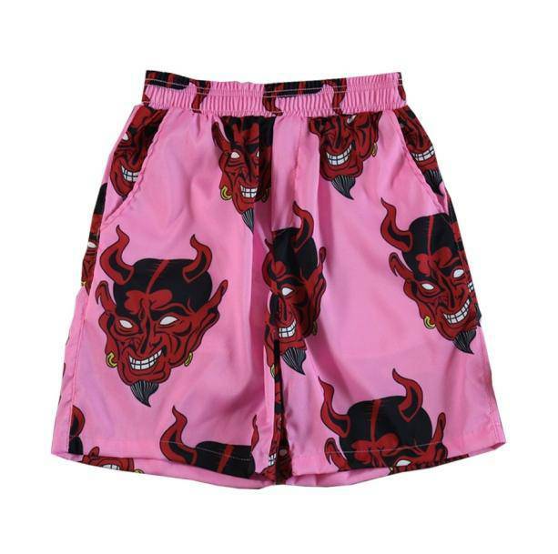 Y2K Aesthetic Coquette Pink Demon Shorts with Ruffle Detail