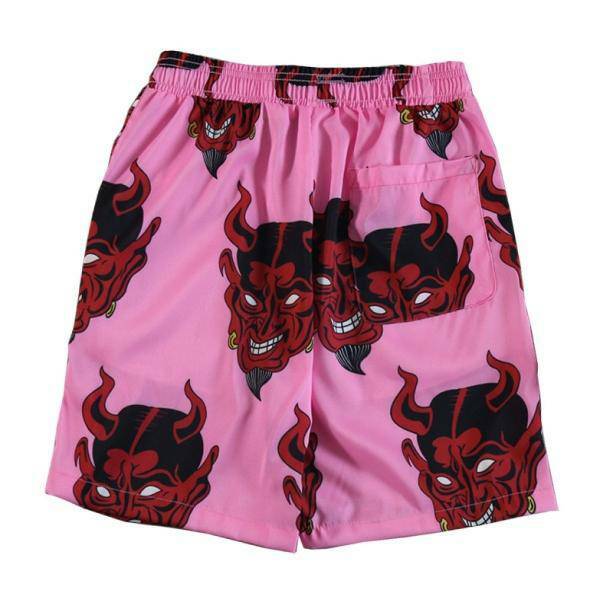 Y2K Aesthetic Coquette Pink Demon Shorts with Ruffle Detail