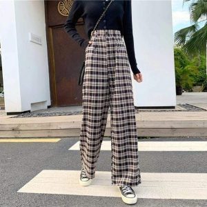 Y2K Aesthetic Coquette Plaid Pants - Trendy Grunge Style for Every Occasion