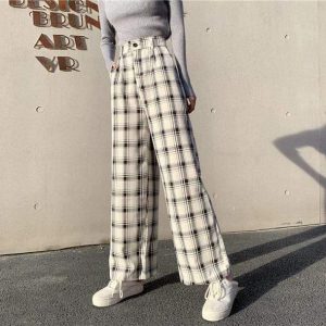 Y2K Aesthetic Coquette Plaid Pants - Trendy Grunge Style for Every Occasion