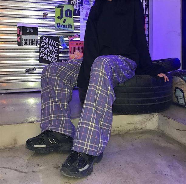 Y2K Aesthetic Coquette Purple Checkerboard Pants for Trendy Outfits