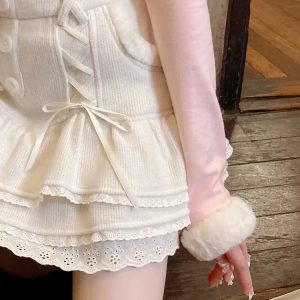 Y2K Aesthetic Coquette Ruffled Lace Mini Skirt for Trendy Outfits