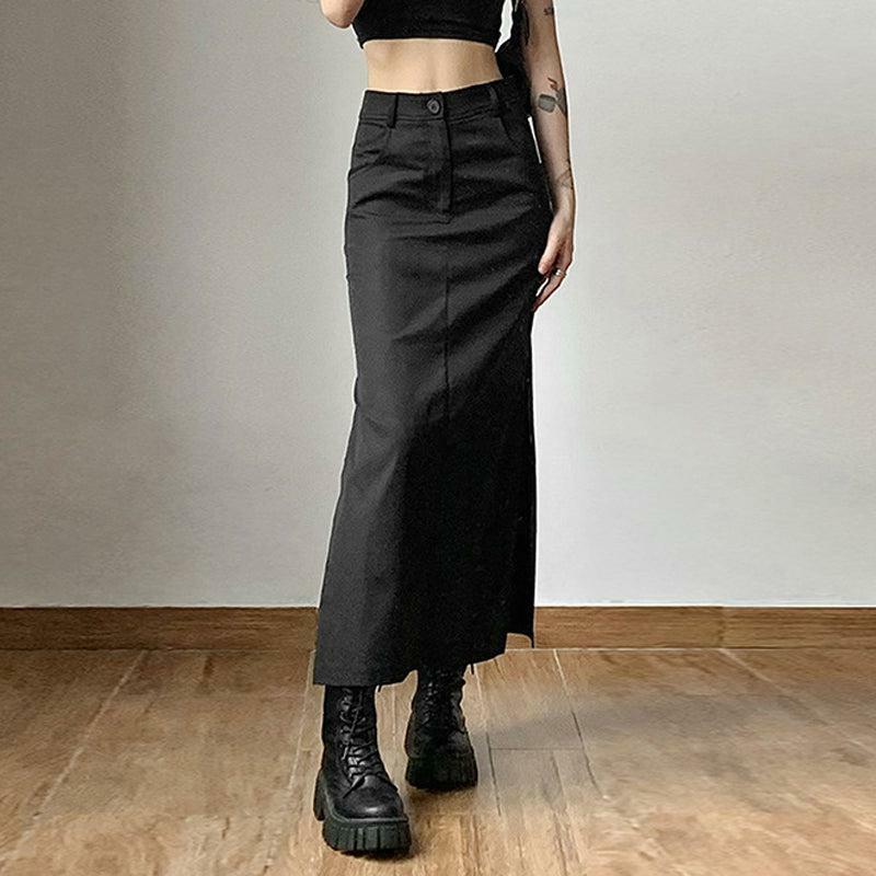 Y2K Aesthetic Coquette Side Slit Maxi Skirt for Trendy Fashionistas