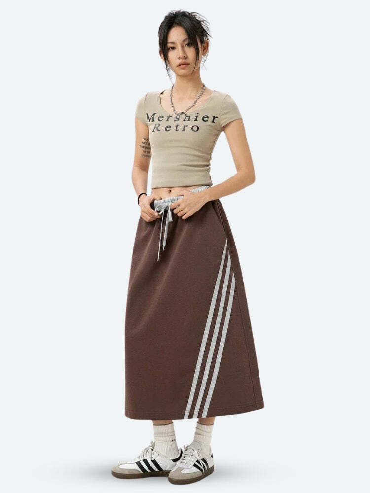 Y2K Aesthetic Coquette Sport Midi Skirt with Ruffle Detail & Buckles