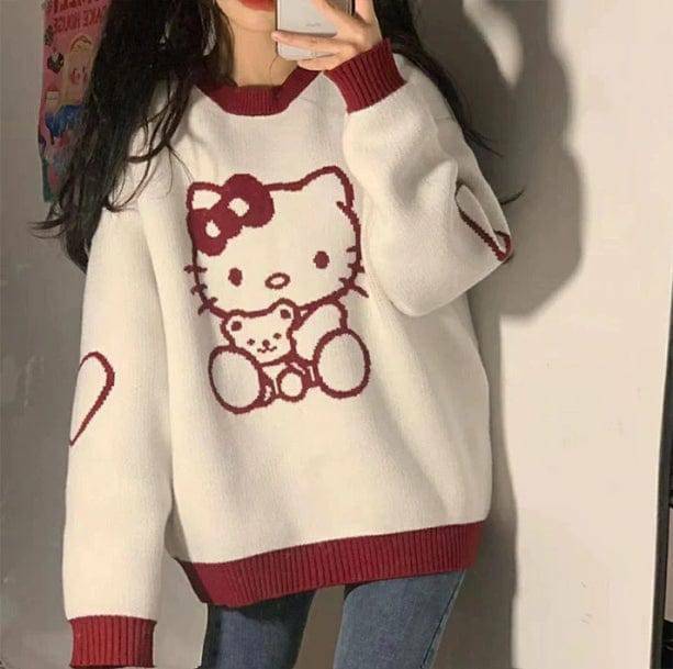 Y2K Aesthetic Coquette Sweater with Cute Hello Kitty Design