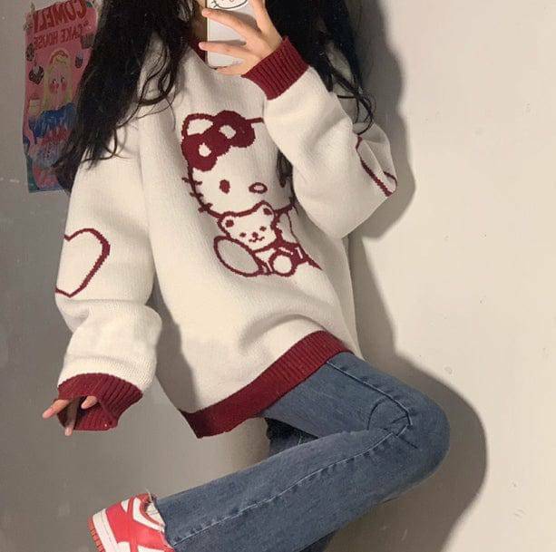 Y2K Aesthetic Coquette Sweater with Cute Hello Kitty Design