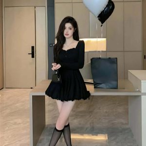 Y2K Aesthetic Coquette Sweetheart Neckline Mini Dress with Ruffle Skirt